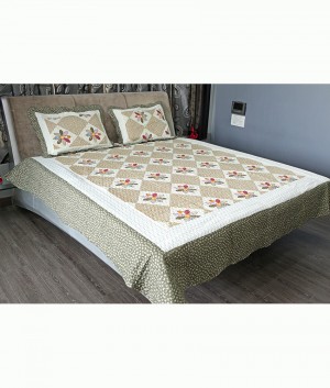 Reversible Quilted Flower Print Double Bed Cover